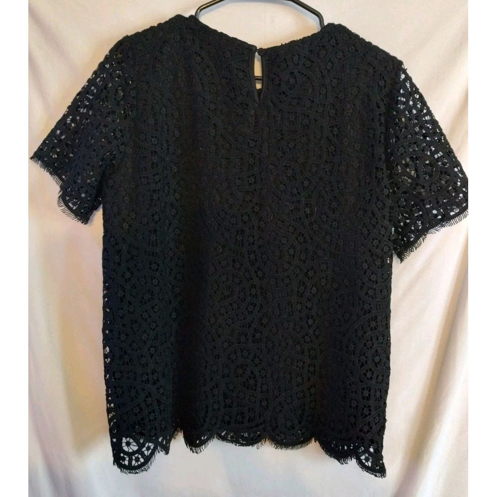 Black Philosophy Women's Med Blouse Lace Overlay Scalloped Edge EUC - Picture 5 of 7